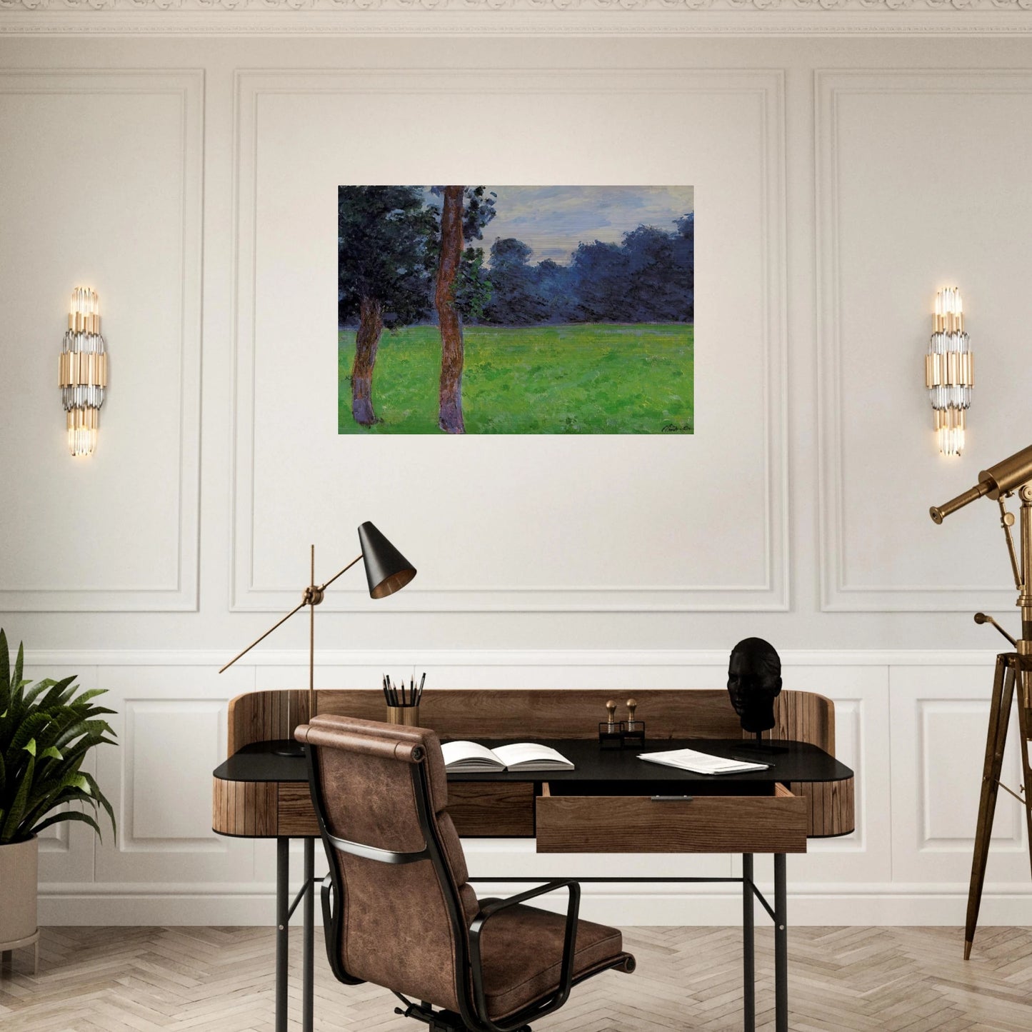 Two Trees in a Meadow - claude monet Brushed Aluminum Print - 70x100 cm / 28x40 inches | claude monet Aluminum Print | claude monet Prints