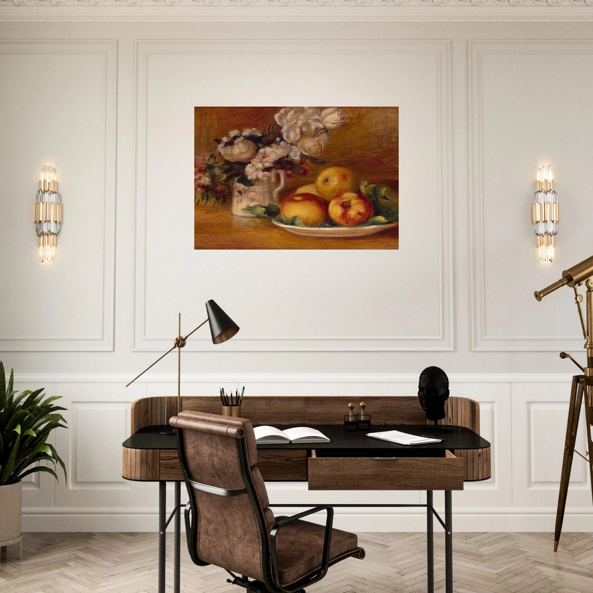 Apples and Flowers - Pierre-Auguste Renoir Brushed Aluminum Print - 70x100 cm / 28x40 inches | Pierre-Auguste Renoir Aluminum Print | Pierre-Auguste Renoir Prints