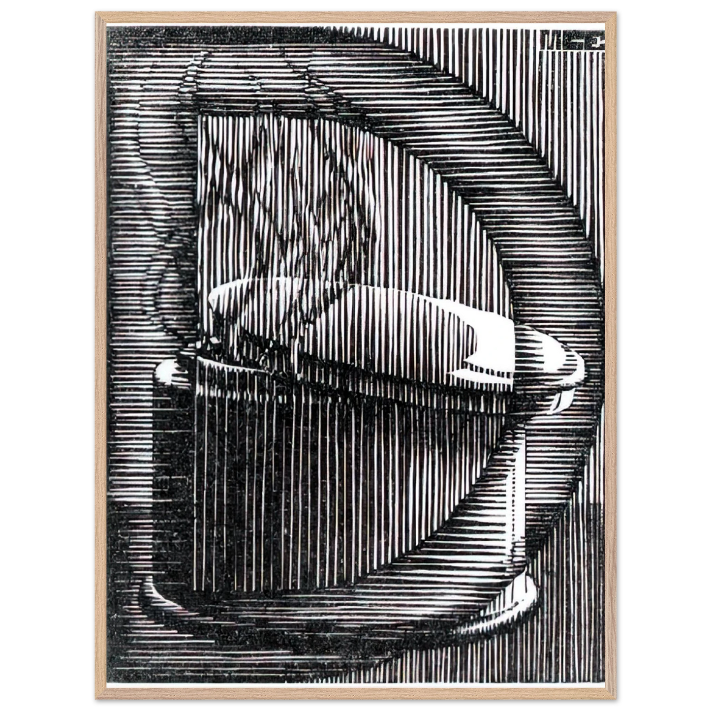 MC Escher - INITIAL D Wall Art - 60x80 cm / 24x32 inches - Premium Wooden Framed Poster With Fine Art Paper - Black frame