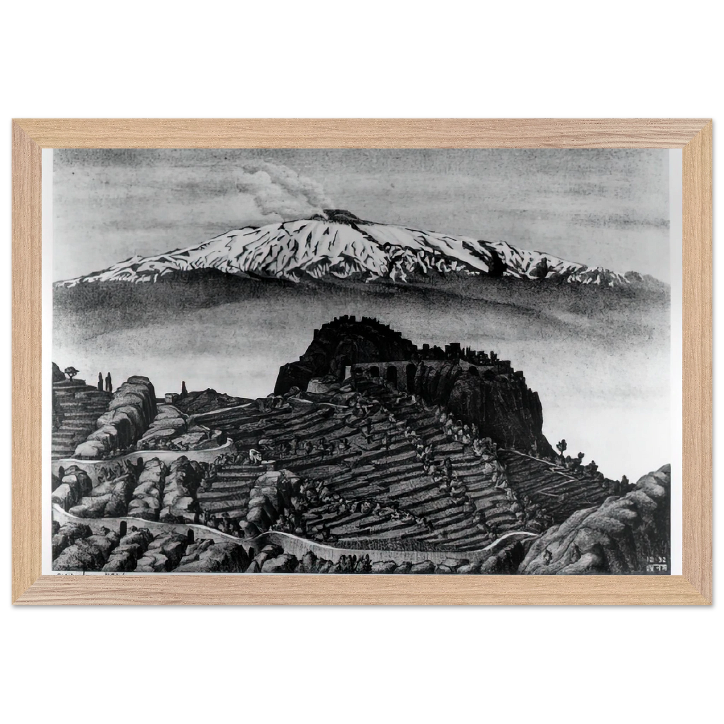 MC Escher - CASTEL MOLA AND MOUNT ETNA SICILY DECEMBER 1932 1932 Wall Art - 60x80 cm / 24x32 inches - Fine Art Poster - -
