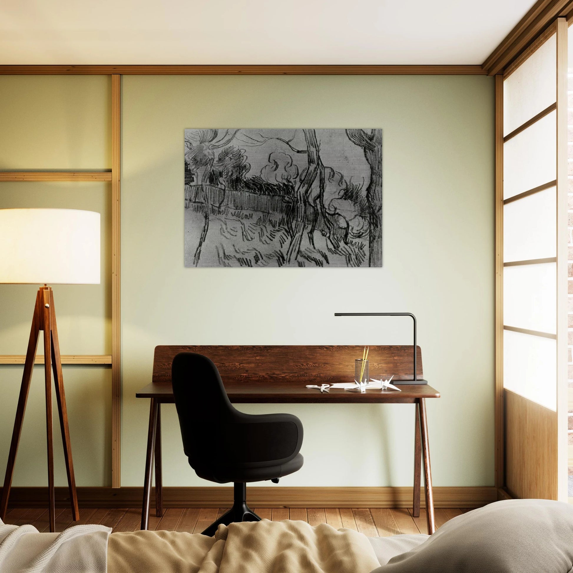 Pine Trees Seen against the Wall of the Asylum - Vincent van Gogh Brushed Aluminum Print - 70x100 cm / 28x40 inches | Vincent van Gogh Aluminum Print | Vincent van Gogh Prints
