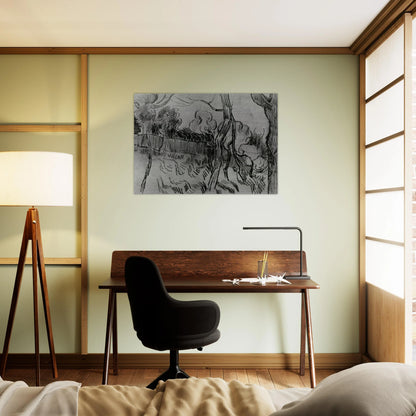 Pine Trees Seen against the Wall of the Asylum - Vincent van Gogh Brushed Aluminum Print - 70x100 cm / 28x40 inches | Vincent van Gogh Aluminum Print | Vincent van Gogh Prints
