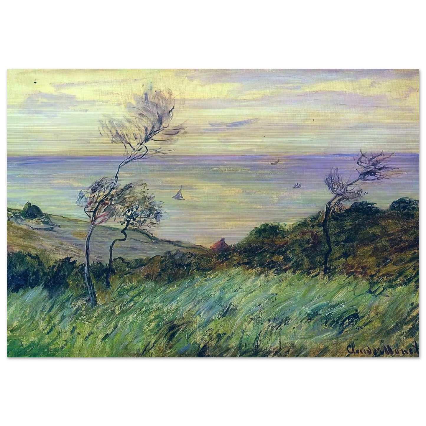 Cliffs of Varengeville, Gust of Wind - claude monet Brushed Aluminum Print - 70x100 cm / 28x40 inches | claude monet Aluminum Print | claude monet Prints
