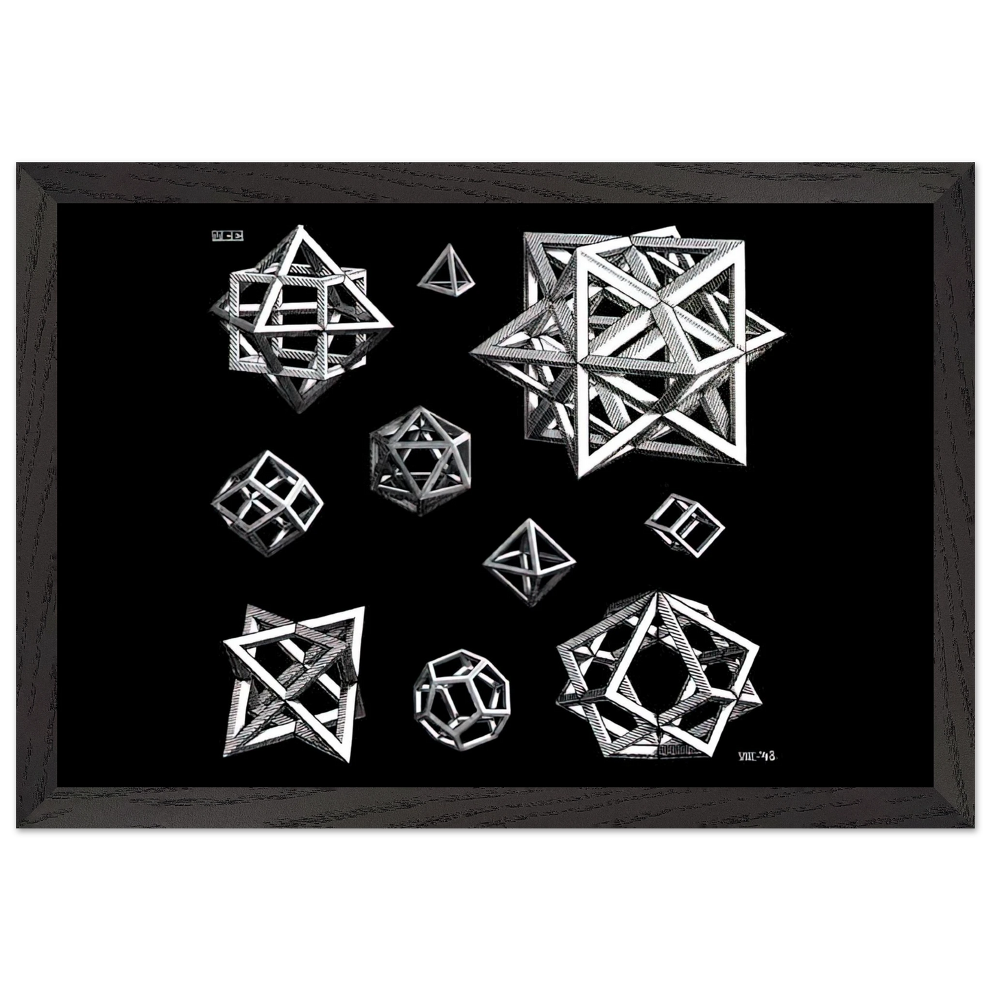 MC Escher - STUDY FOR STARS Wall Art - 21x29.7 cm / 8x12" - Premium Wooden Framed Poster With Fine Art Paper - Wood frame