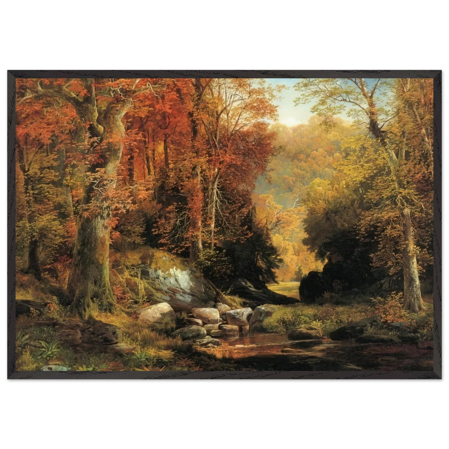 Cresheim Glen Wissahickon Autumn - Thomas Moran Framed Art Print – Black Wooden Frame - Default Title - -Framed Art Print