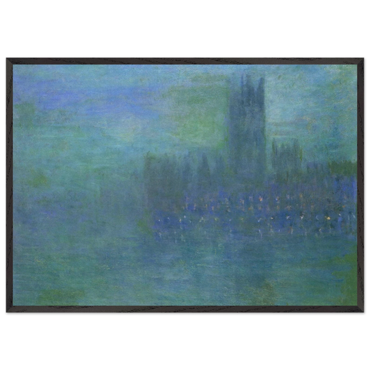 Houses of Parlilament Fog Effect - claude monet 70x100 cm / 28x40 inches Framed Art Print – Black Wooden Frame
