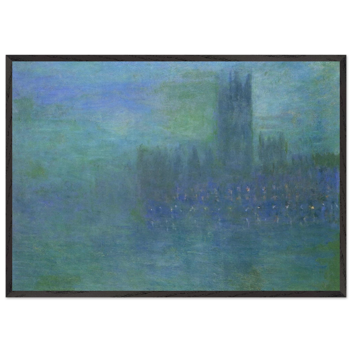 Houses of Parlilament Fog Effect - claude monet 70x100 cm / 28x40 inches Framed Art Print – Black Wooden Frame