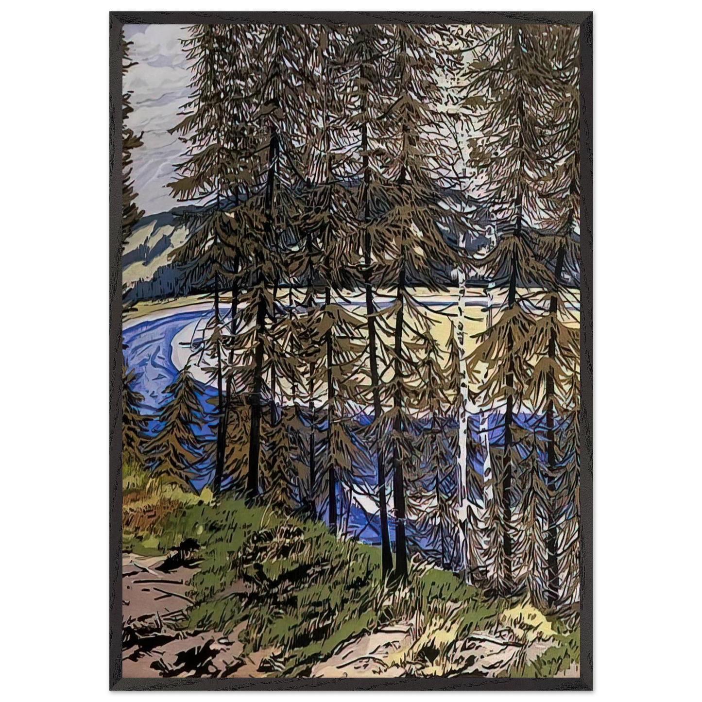 Synthetic Blue St John - 2000 - Neil Welliver Framed Art Print – Black Wooden Frame - Default Title - -Framed Art Print