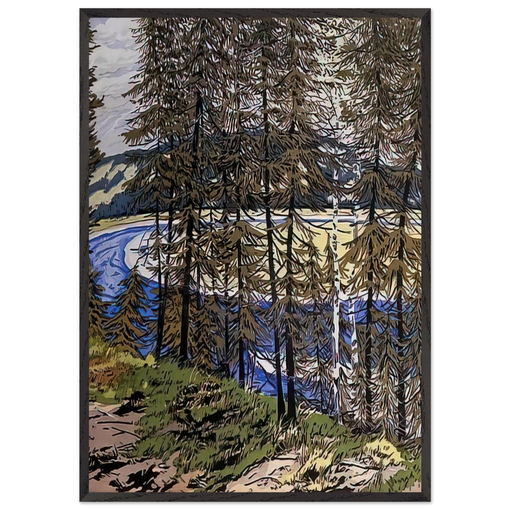 Synthetic Blue St John - 2000 - Neil Welliver Framed Art Print – Black Wooden Frame - Default Title - -Framed Art Print