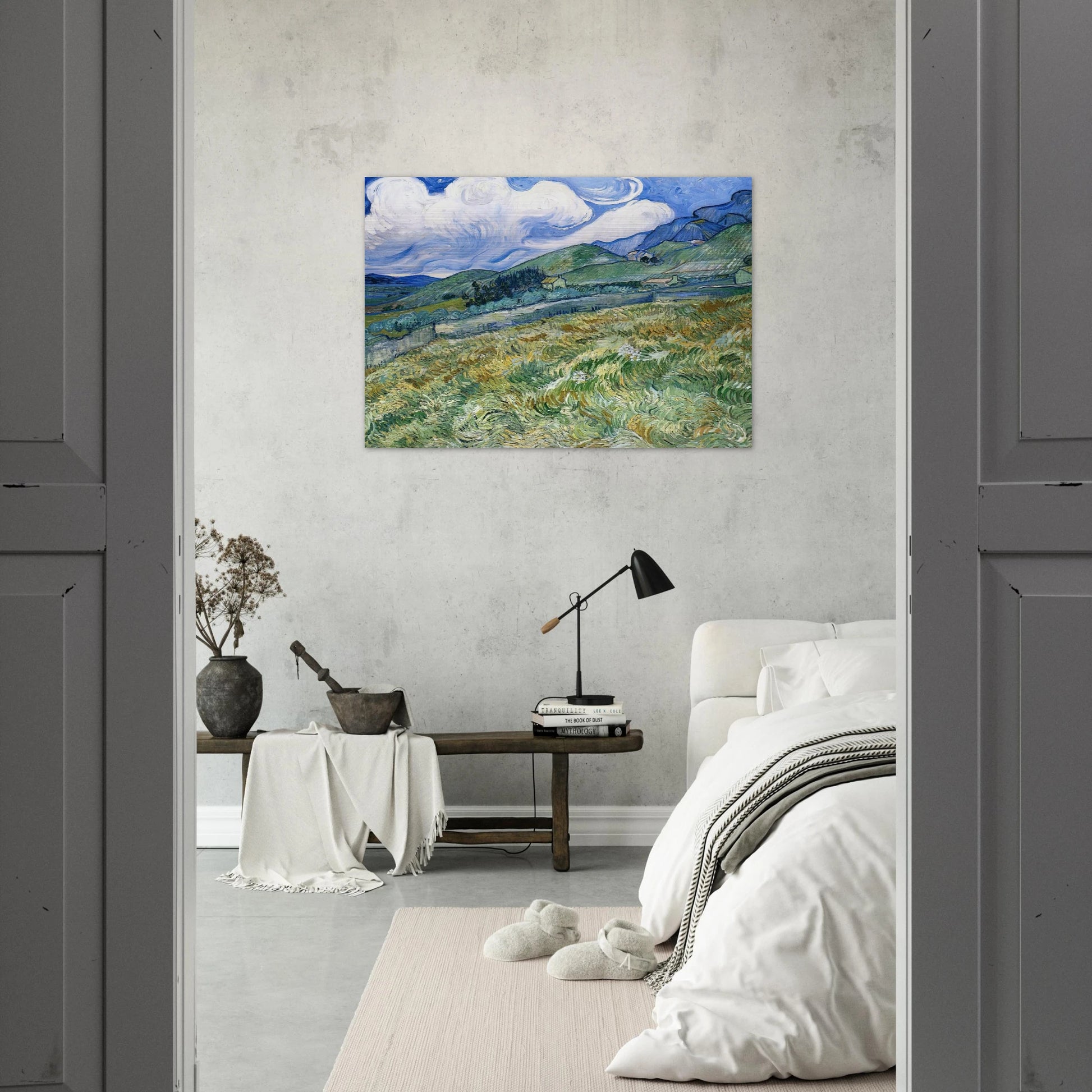Wheatfield with Mountains in the Background - Vincent van Gogh Brushed Aluminum Print - 70x100 cm / 28x40 inches | Vincent van Gogh Aluminum Print | Vincent van Gogh Prints