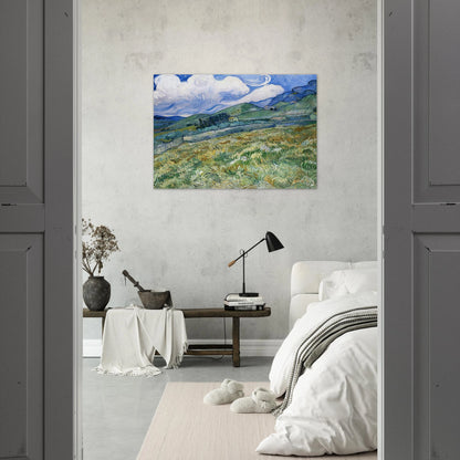 Wheatfield with Mountains in the Background - Vincent van Gogh Brushed Aluminum Print - 70x100 cm / 28x40 inches | Vincent van Gogh Aluminum Print | Vincent van Gogh Prints