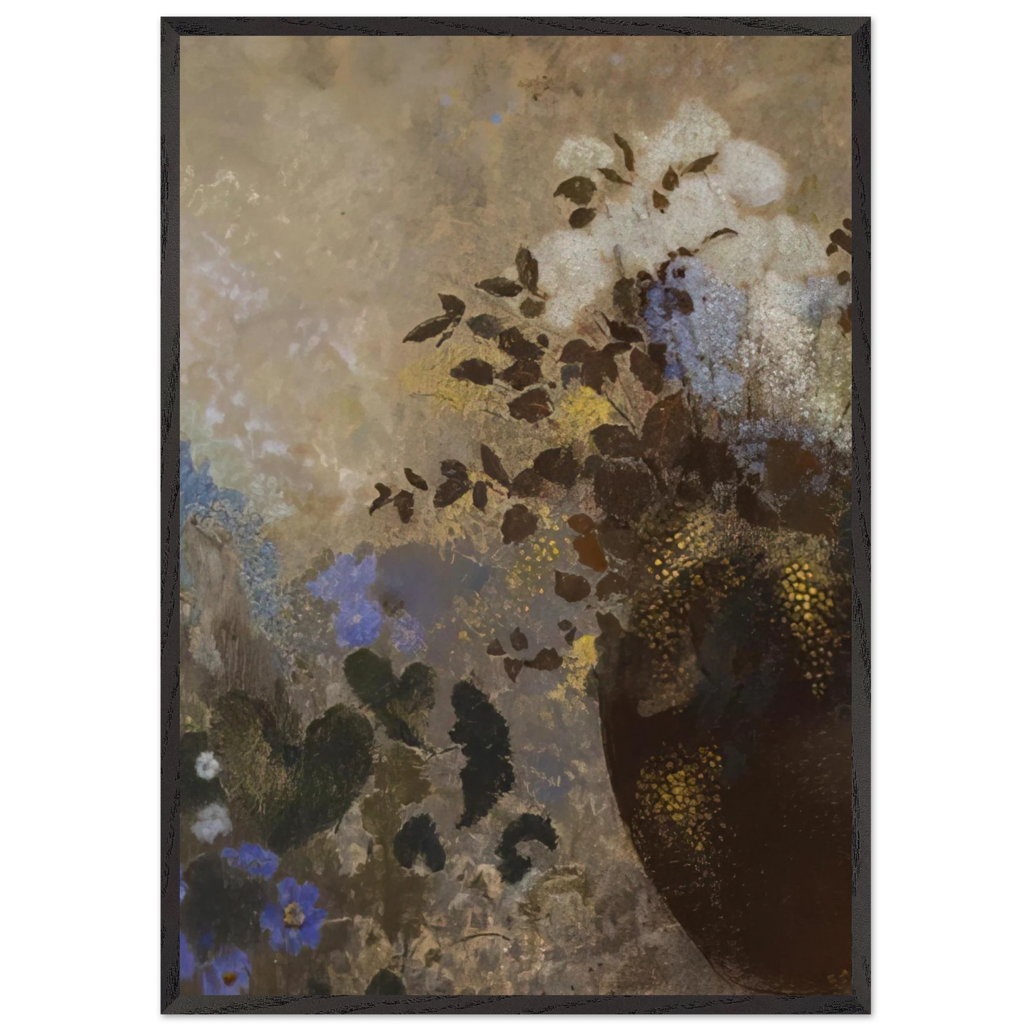 FLOWERS IN A BLACK VASE - Odilon Redon Framed Art Print – Black Wooden Frame - Default Title - -Framed Art Print