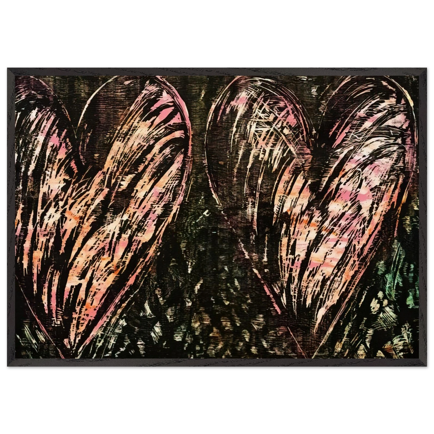 TWO HEARTS IN A FOREST 1981 - Jim Dine Framed Art Print – Black Wooden Frame - Default Title - -Framed Art Print