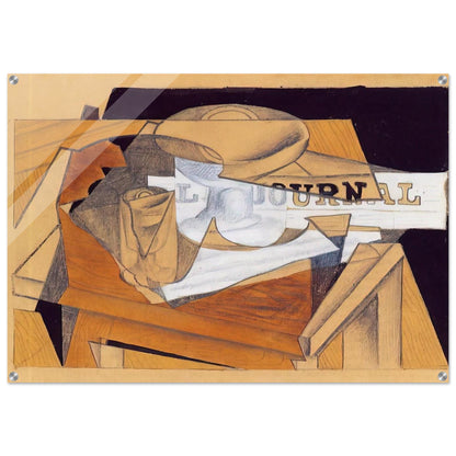 BOWL GLASS AND NEWSPAPER - Juan Gris Acrylic Print - 70x100 cm / 28x40″ inches | Juan Gris Wall Art | Juan Gris Prints