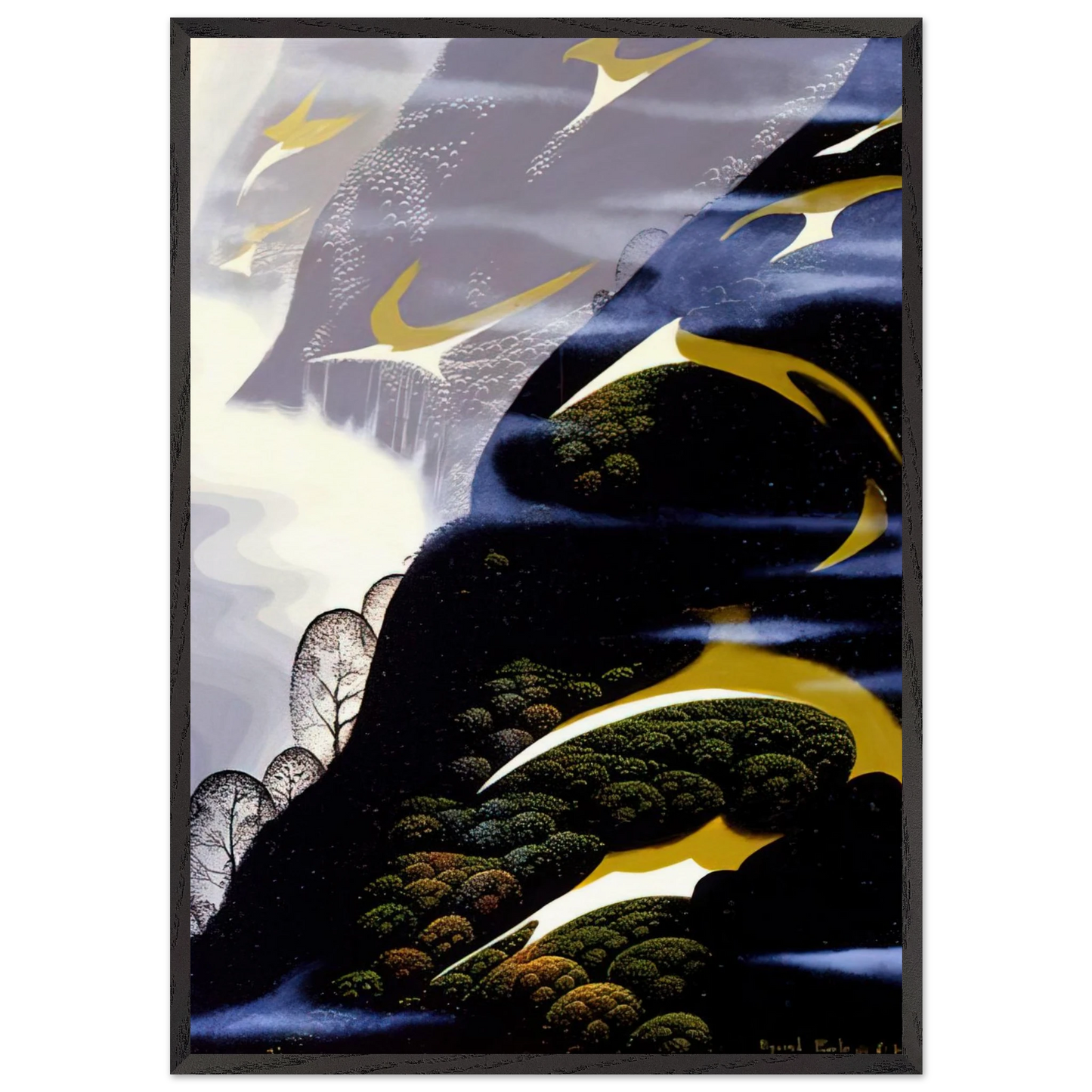 Copy of Sea mist and Pastures - Eyvind Earle Framed Art Print – Black Wooden Frame - Default Title - -Framed Art Print