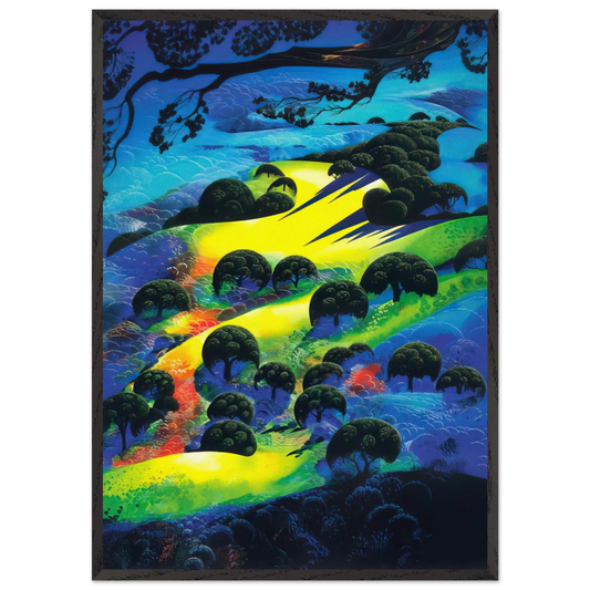 Fading Sunset Flame - Eyvind Earle 70x100 cm / 28x40 inches Framed Art Print – Black Wooden Frame
