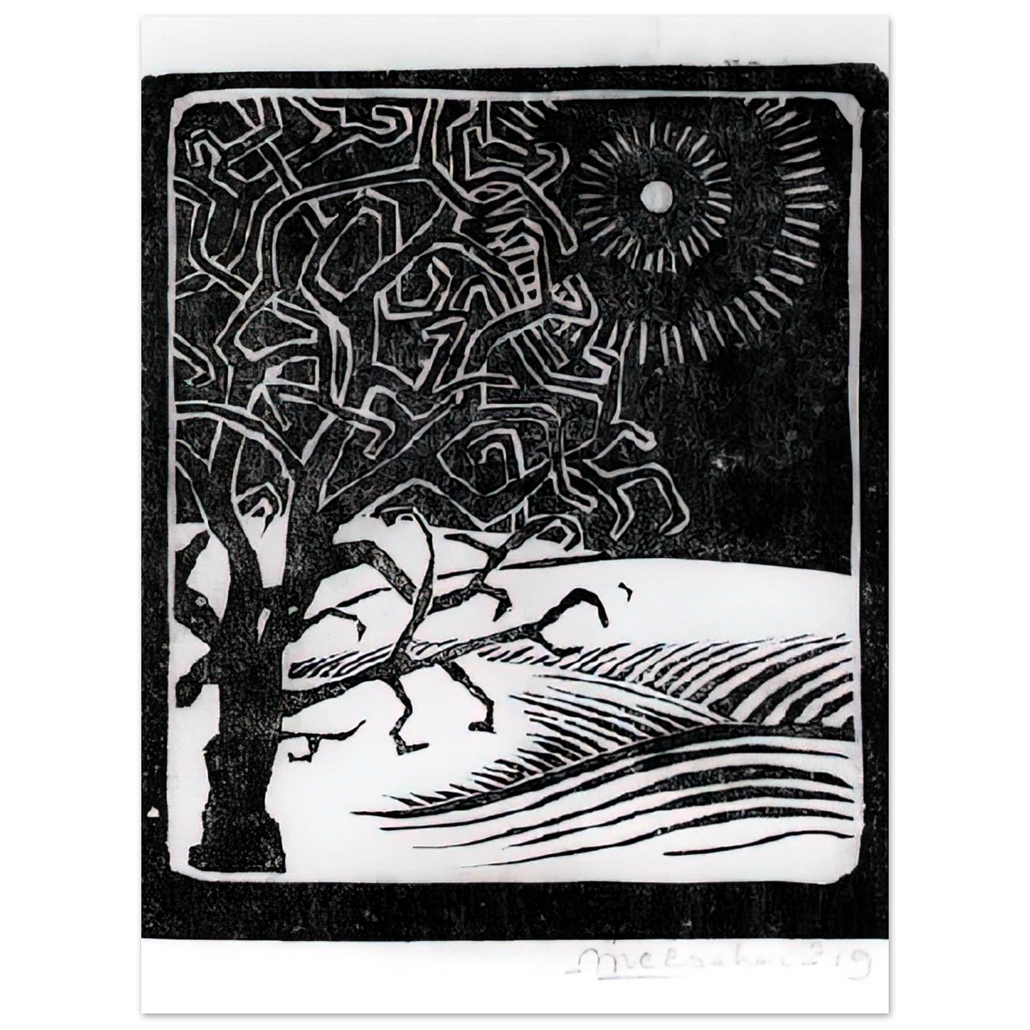 MC Escher - THE BORGER OAK Wall Art - 30x40 cm / 12x16 inches - Premium Wooden Framed Poster With Fine Art Paper - Black frame