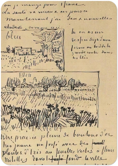 Farmhouse with Wheat Field along a Road and Field with Flowers By Vincent van Gogh Pack of 10 Post Cards | Vincent van Gogh Post Cards | A6 (10.5 x 14.8 cm) - 4.1 x 5.8 inches