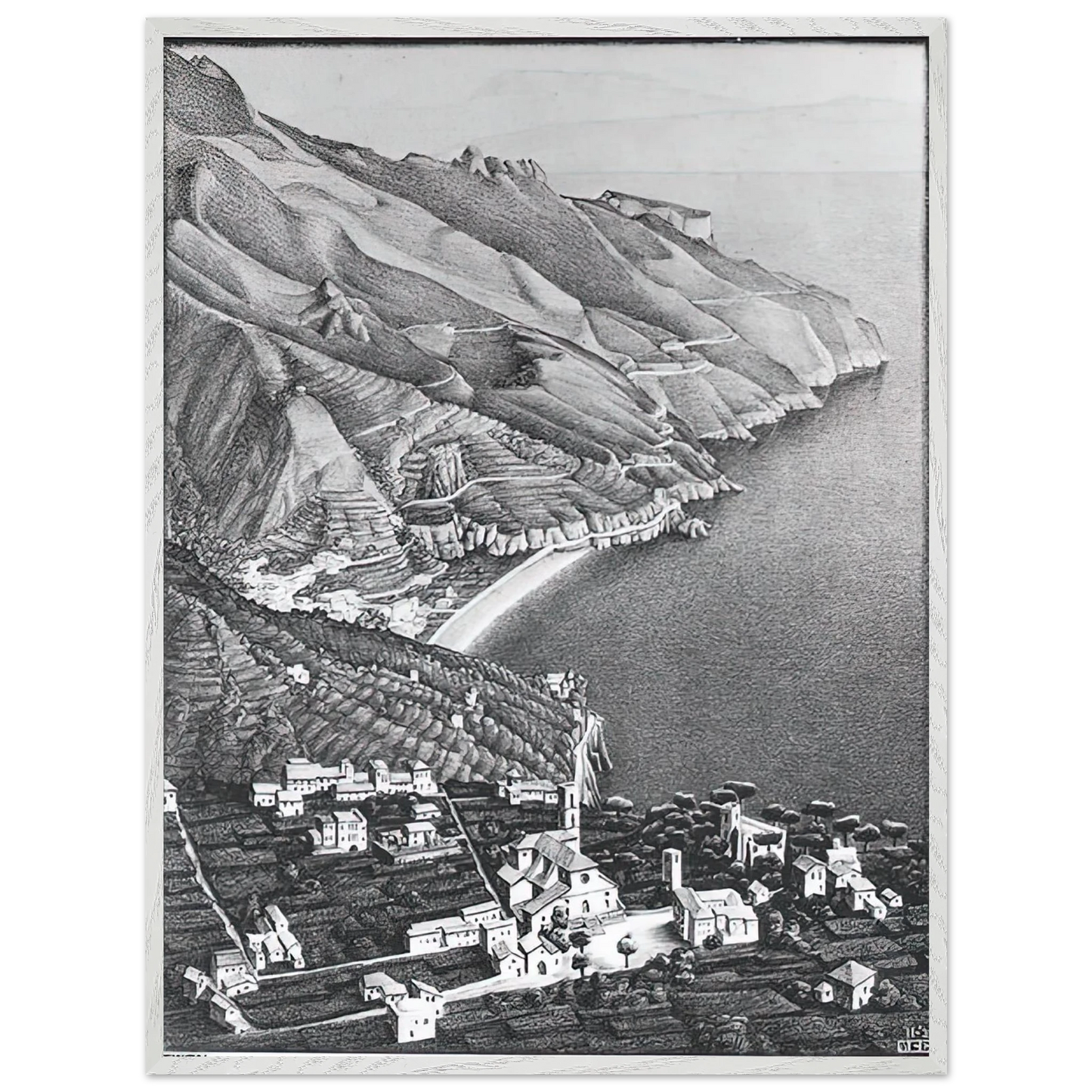 MC Escher - RAVELLO AND THE COAST OF AMALFI Wall Art - 60x80 cm / 24x32 inches - Fine Art Poster - -