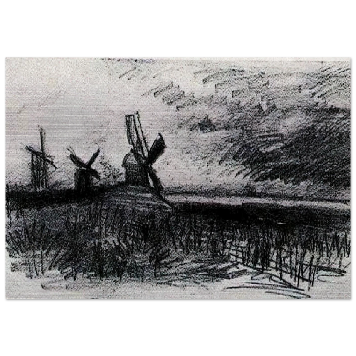 Windmills at Montmartre - Vincent van Gogh Brushed Aluminum Print - 70x100 cm / 28x40 inches | Vincent van Gogh Aluminum Print | Vincent van Gogh Prints