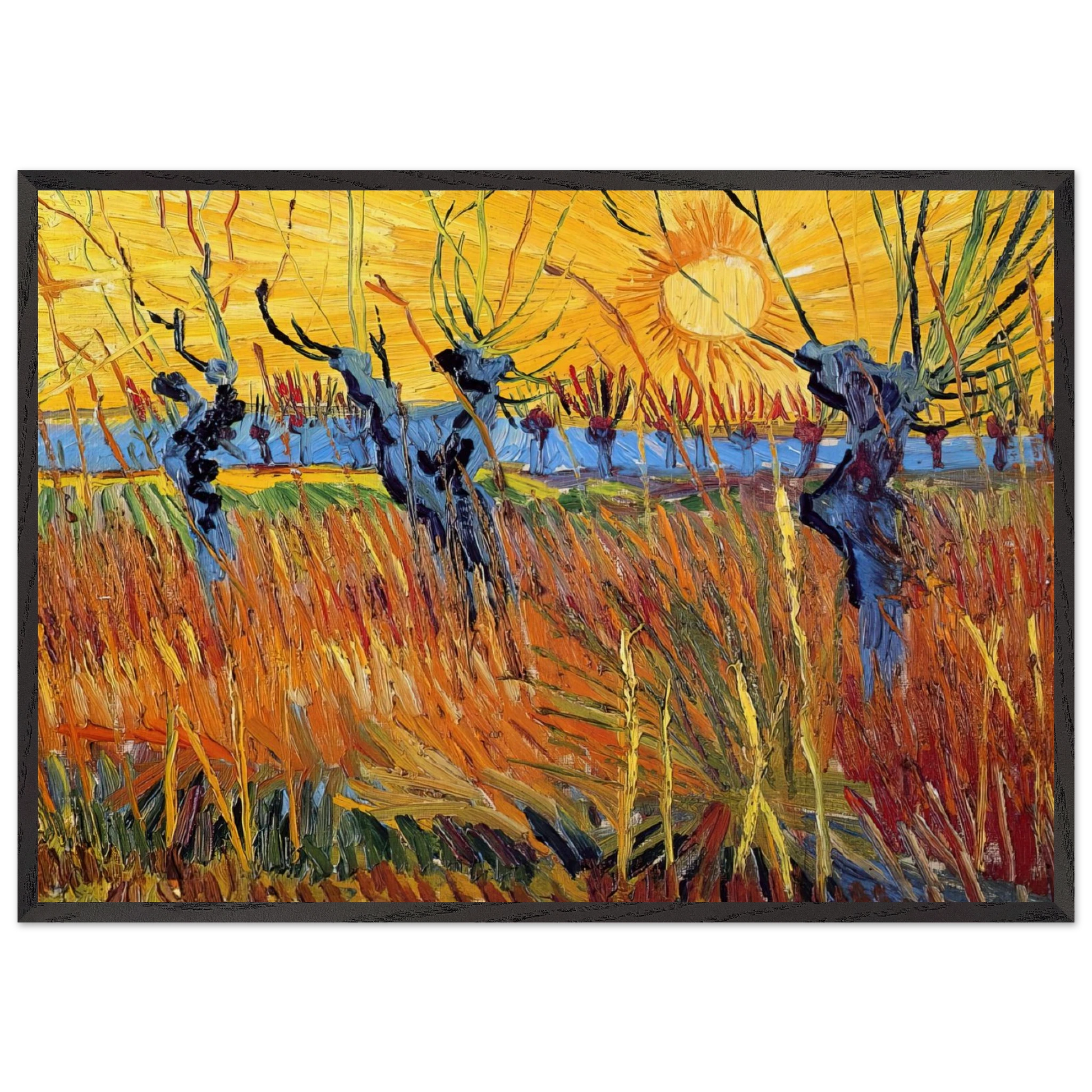 Pollard Willows and Setting Sun - Vincent van Gogh Framed Art Print – Black Wooden Frame - Default Title - -Framed Art Print