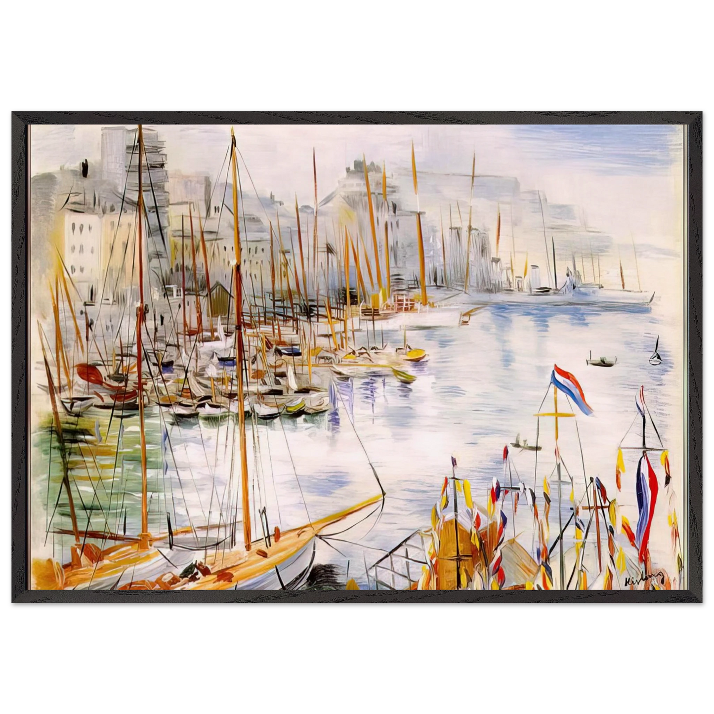 MARSEILLE PORT - Moise Kisling Framed Art Print – Black Wooden Frame - Default Title - -Framed Art Print