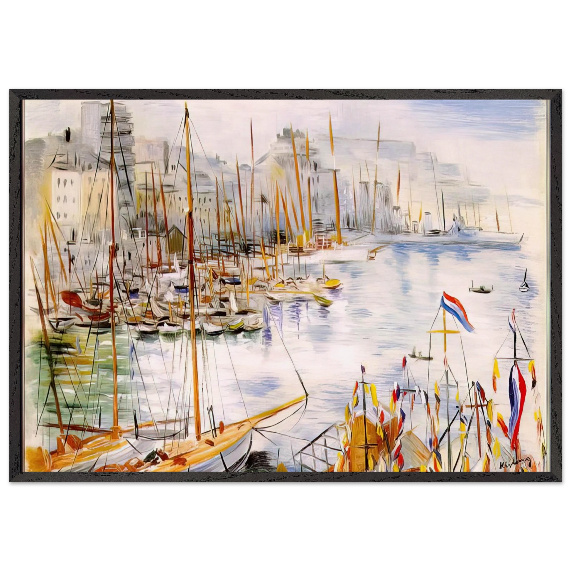 MARSEILLE PORT - Moise Kisling Framed Art Print – Black Wooden Frame - Default Title - -Framed Art Print
