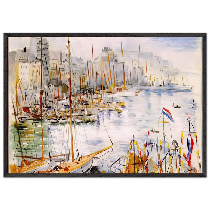 MARSEILLE PORT - Moise Kisling 70x100 cm / 28x40 inches Framed Art Print – Black Wooden Frame