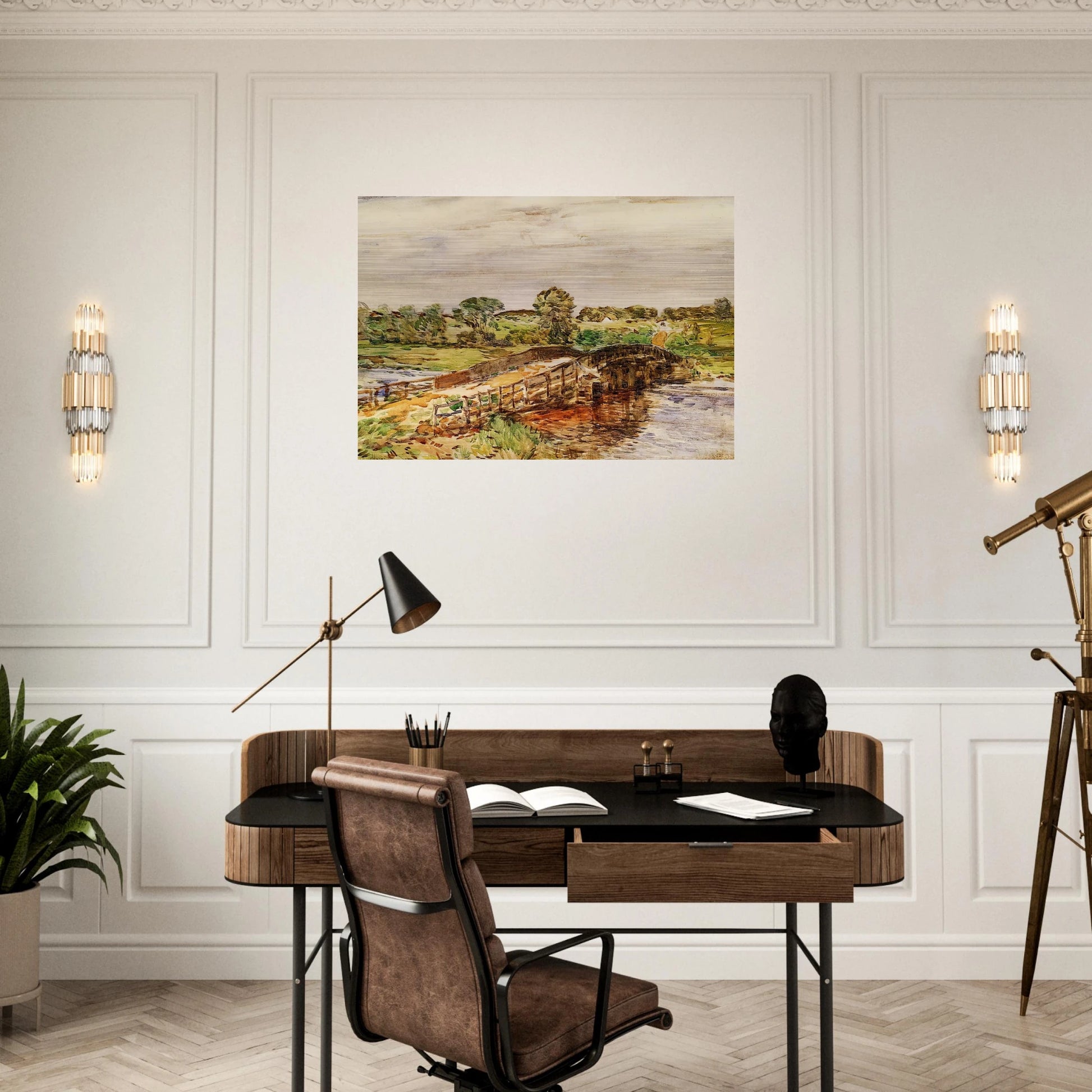 Bridge at Old Lyme 02 - Childe Hassam Brushed Aluminum Print - 70x100 cm / 28x40 inches | Childe Hassam Aluminum Print | Childe Hassam Prints