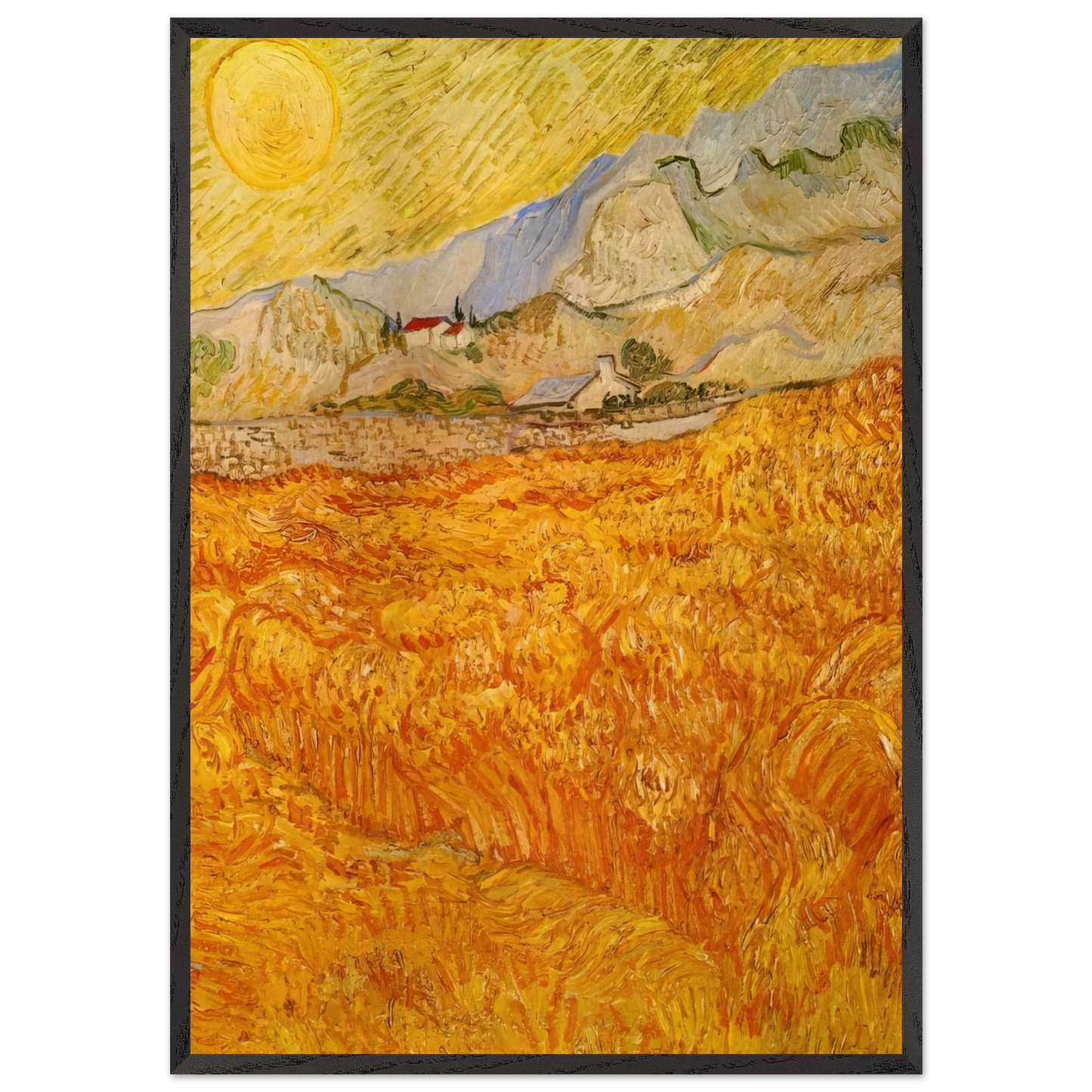 Wheat Field behind Saint Paul Hospital with a Reaper - Vincent van Gogh Framed Art Print – Black Wooden Frame - Default Title - -Framed Art Print