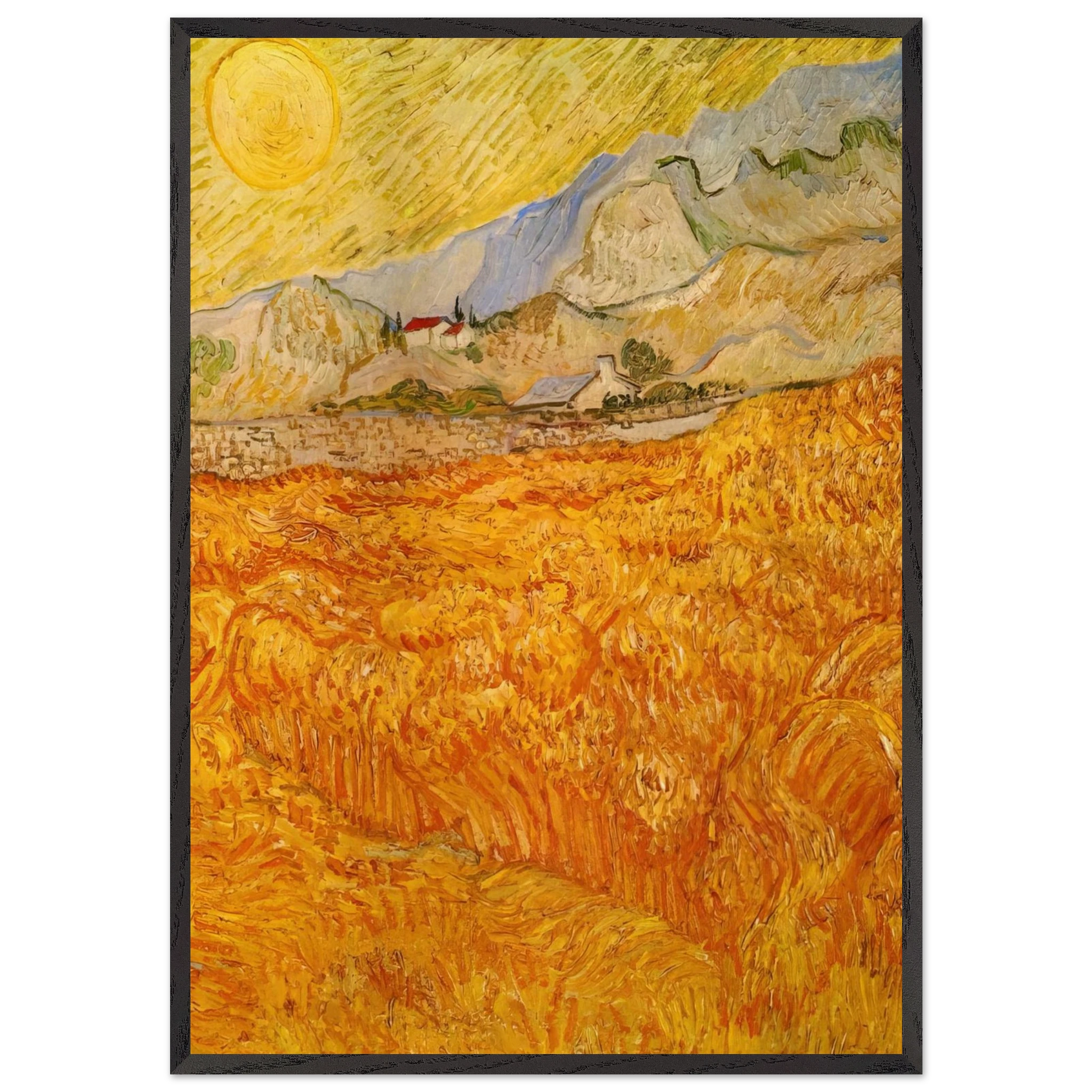 Wheat Field behind Saint Paul Hospital with a Reaper - Vincent van Gogh Framed Art Print – Black Wooden Frame - Default Title - -Framed Art Print