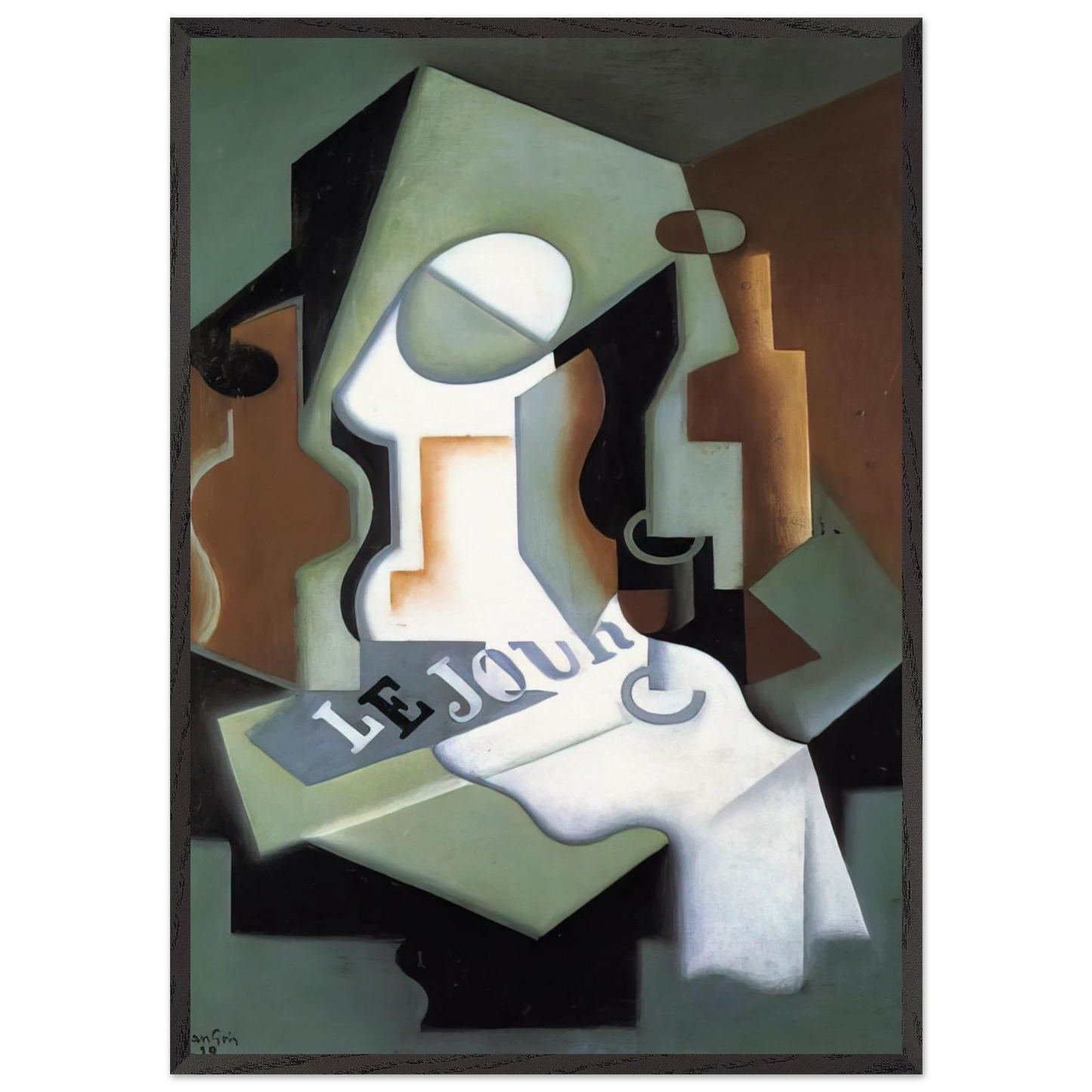 BOTTLE AND FRUIT DISH - Juan Gris Framed Art Print – Black Wooden Frame - Default Title - -Framed Art Print