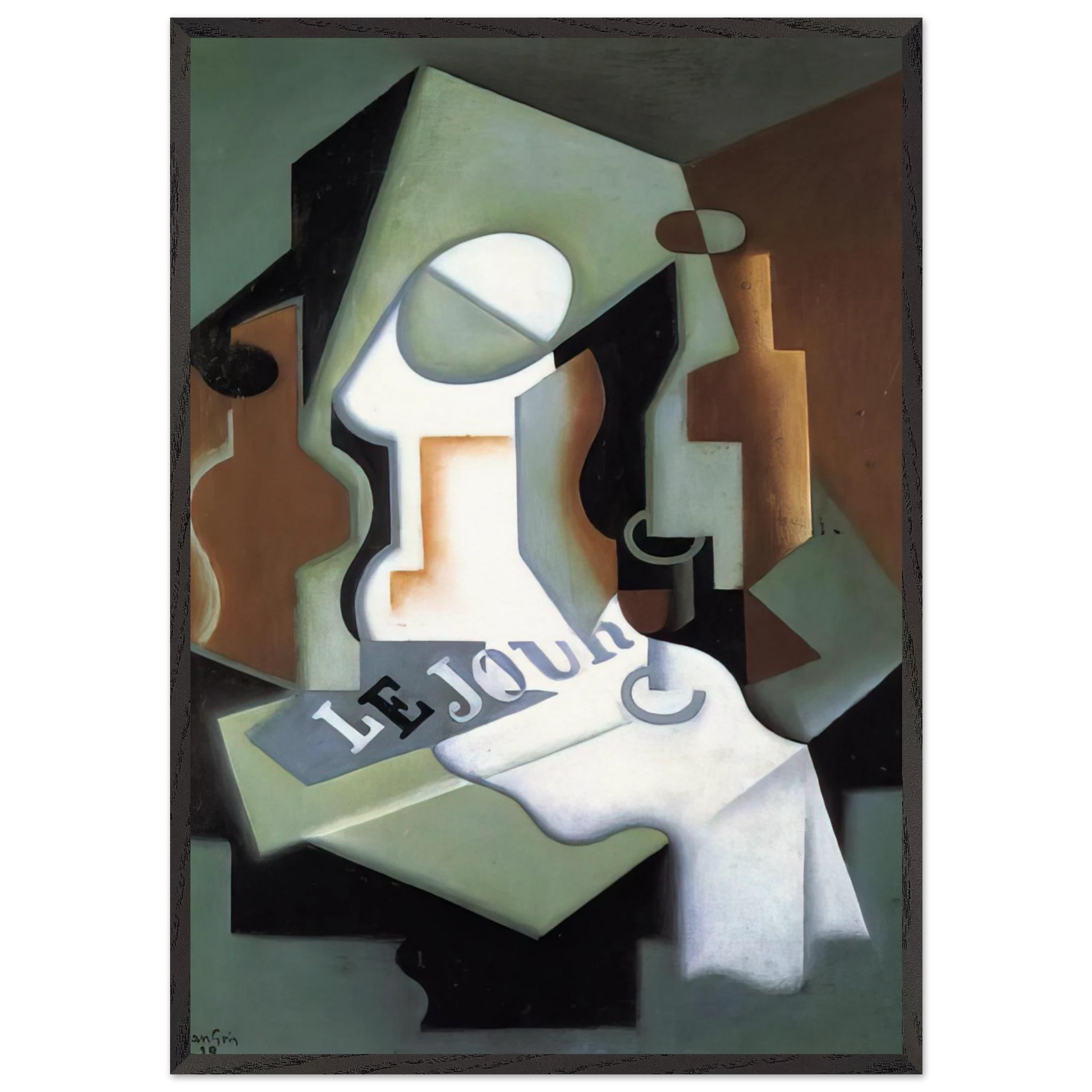 BOTTLE AND FRUIT DISH - Juan Gris Framed Art Print – Black Wooden Frame - Default Title - -Framed Art Print