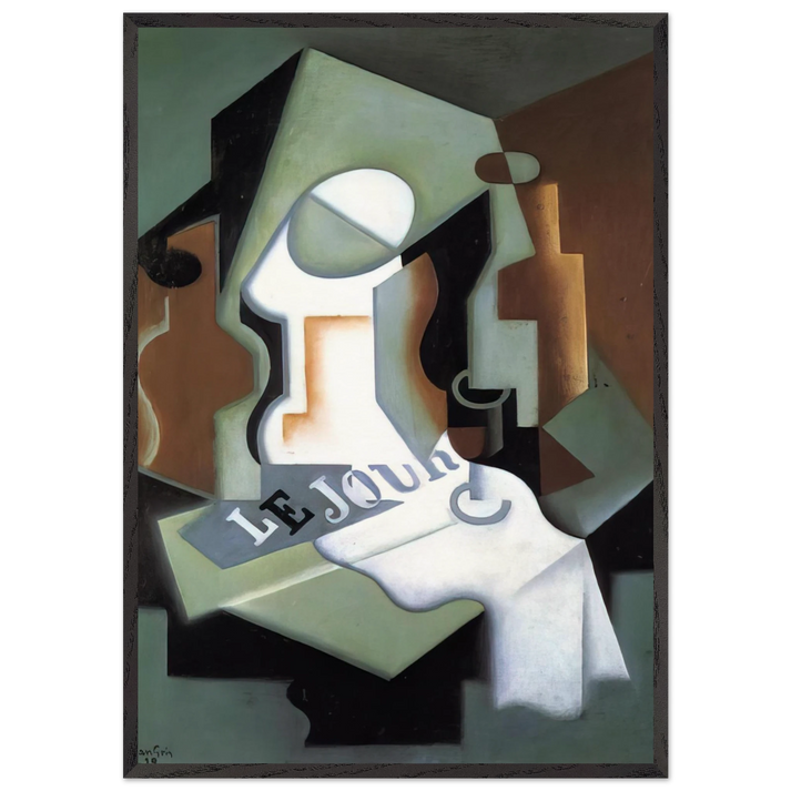 BOTTLE AND FRUIT DISH - Juan Gris 70x100 cm / 28x40 inches Framed Art Print – Black Wooden Frame