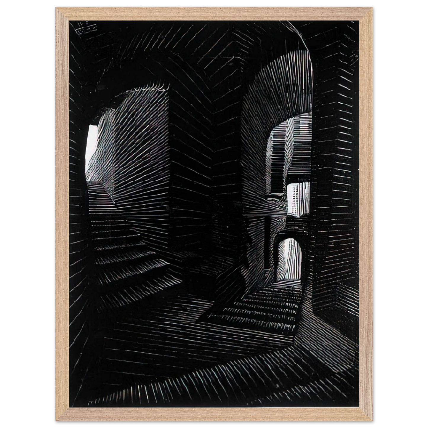 MC Escher - COVERED ALLEY IN ATRANI Wall Art - 60x80 cm / 24x32 inches - Premium Wooden Framed Poster With Fine Art Paper - Wood frame