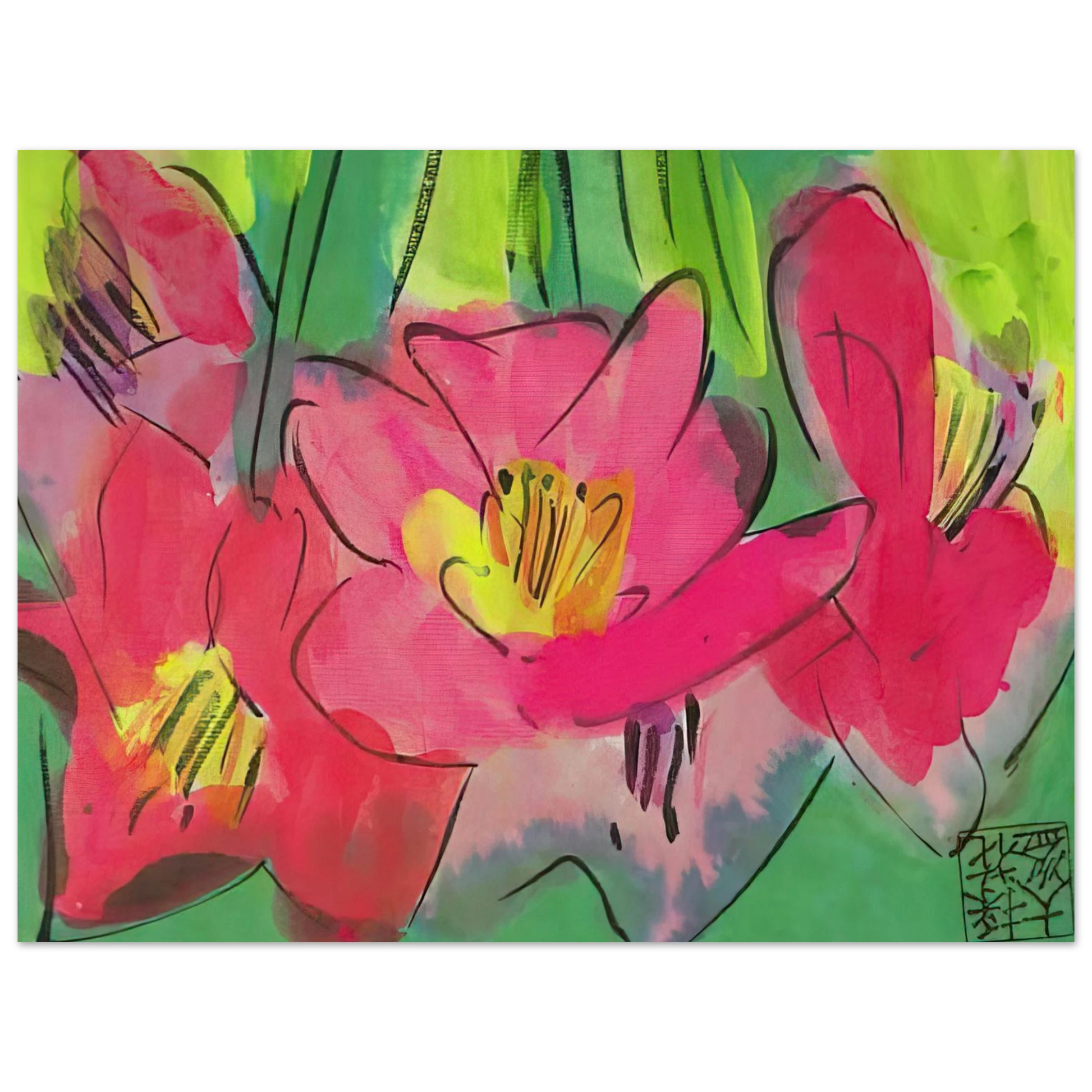 Walasse Ting - The Pinkest Flowers - Naïve Art Primitivism, Pop Art Fine Art Poster - Default Title