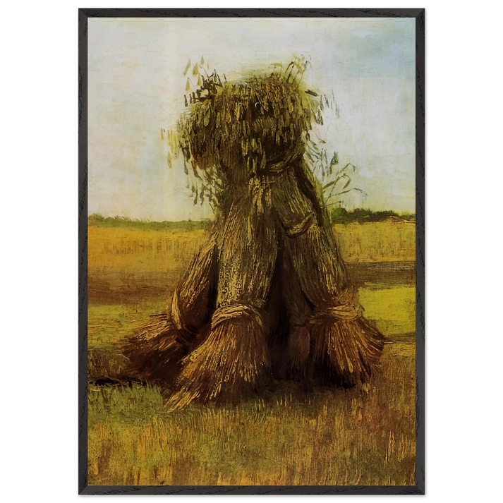Sheaves of Wheat in a Field - Vincent van Gogh 70x100 cm / 28x40 inches Framed Art Print – Black Wooden Frame