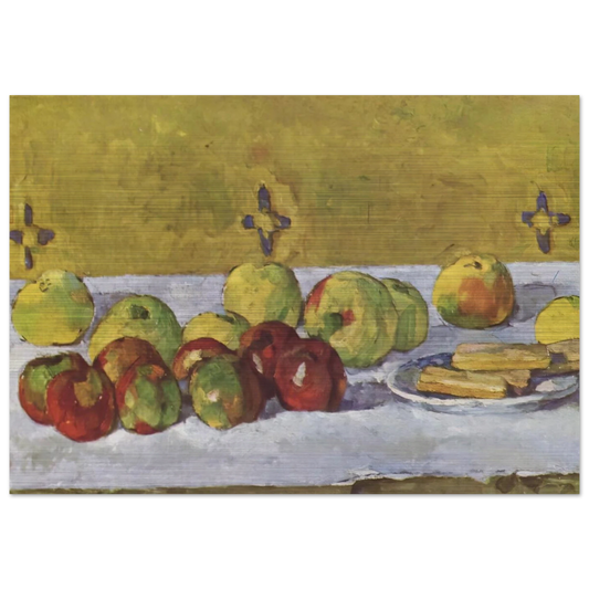 Still life with apples and biscuits - Paul Cézanne Brushed Aluminum Print - 70x100 cm / 28x40 inches | Paul Cézanne Aluminum Print | Paul Cézanne Prints
