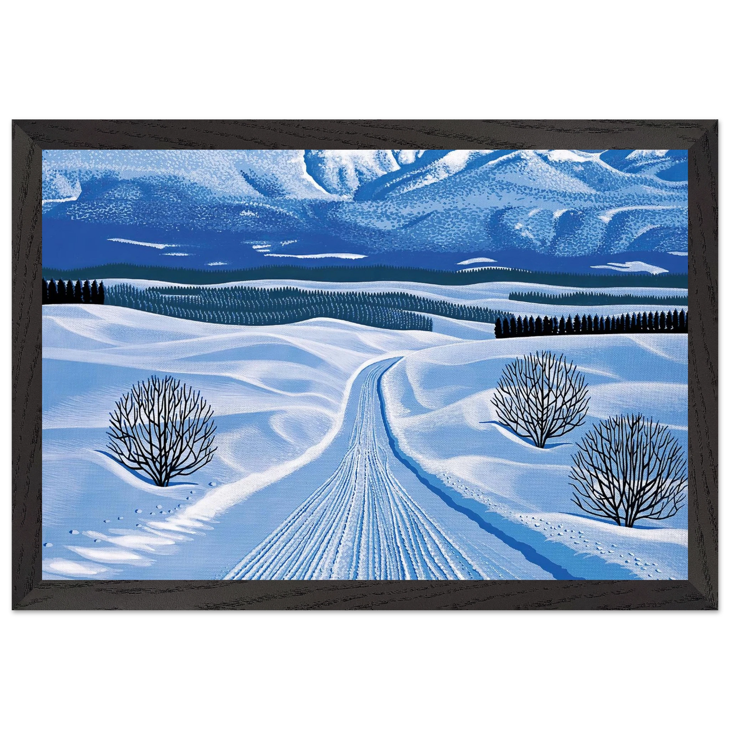 Hiroshi Nagai - Winter Roads Wall Art - 60x80 cm / 24x32 inches - Premium Wooden Framed Poster With Fine Art Paper - Black frame
