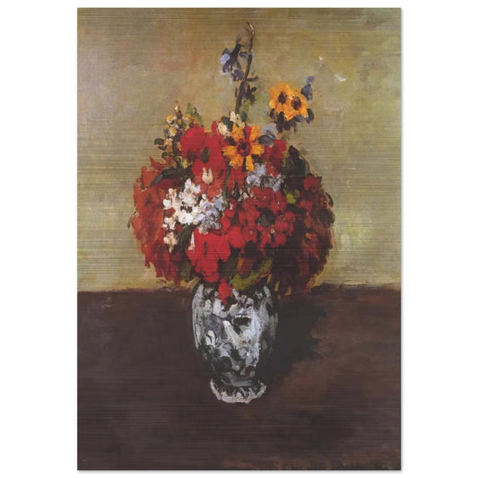 Dahlias In A Delft Vase - Paul Cézanne Brushed Aluminum Print - 70x100 cm / 28x40 inches | Paul Cézanne Aluminum Print | Paul Cézanne Prints