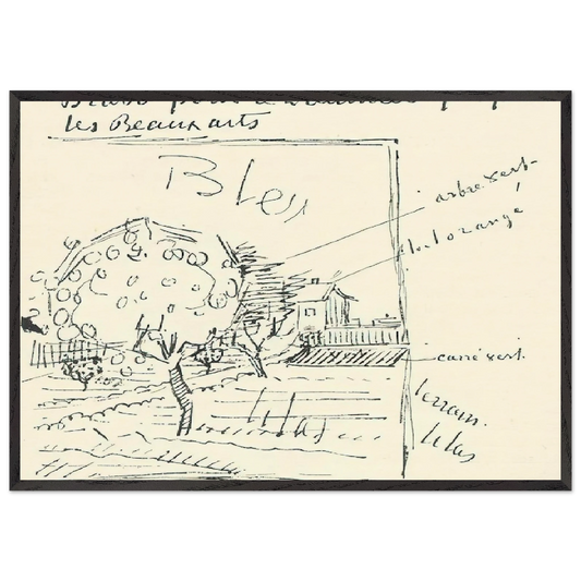 Orchard and House with Orange Roof - Vincent van Gogh 70x100 cm / 28x40 inches Framed Art Print – Black Wooden Frame