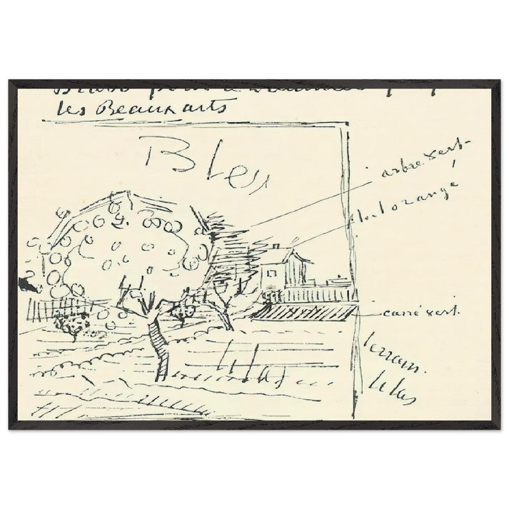 Orchard and House with Orange Roof - Vincent van Gogh 70x100 cm / 28x40 inches Framed Art Print – Black Wooden Frame