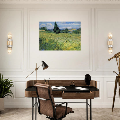 Green Wheat Field with Cypress - Vincent van Gogh Brushed Aluminum Print - 70x100 cm / 28x40 inches | Vincent van Gogh Aluminum Print | Vincent van Gogh Prints