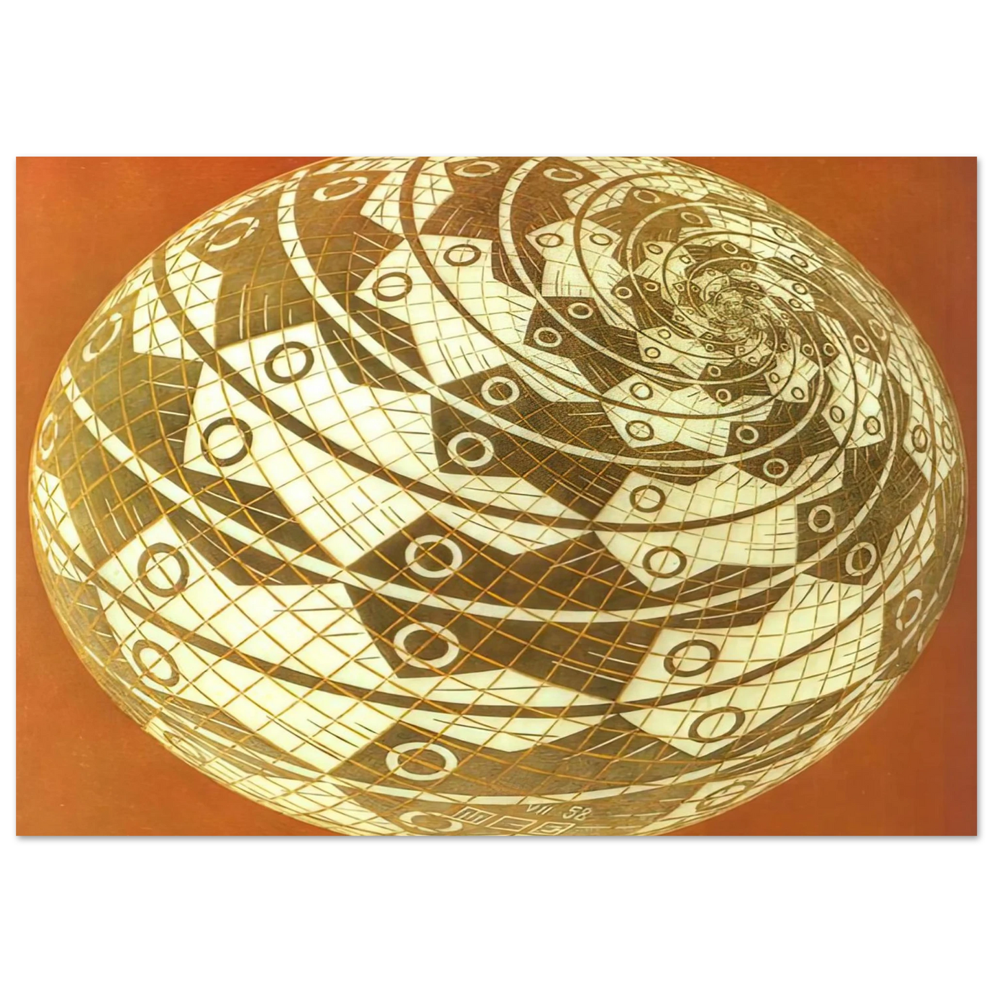 MC Escher - SPHERE SURFACE WITH FISHES COLOUR Wall Art - 60x80 cm / 24x32 inches - Premium Wooden Framed Poster With Fine Art Paper - Black frame