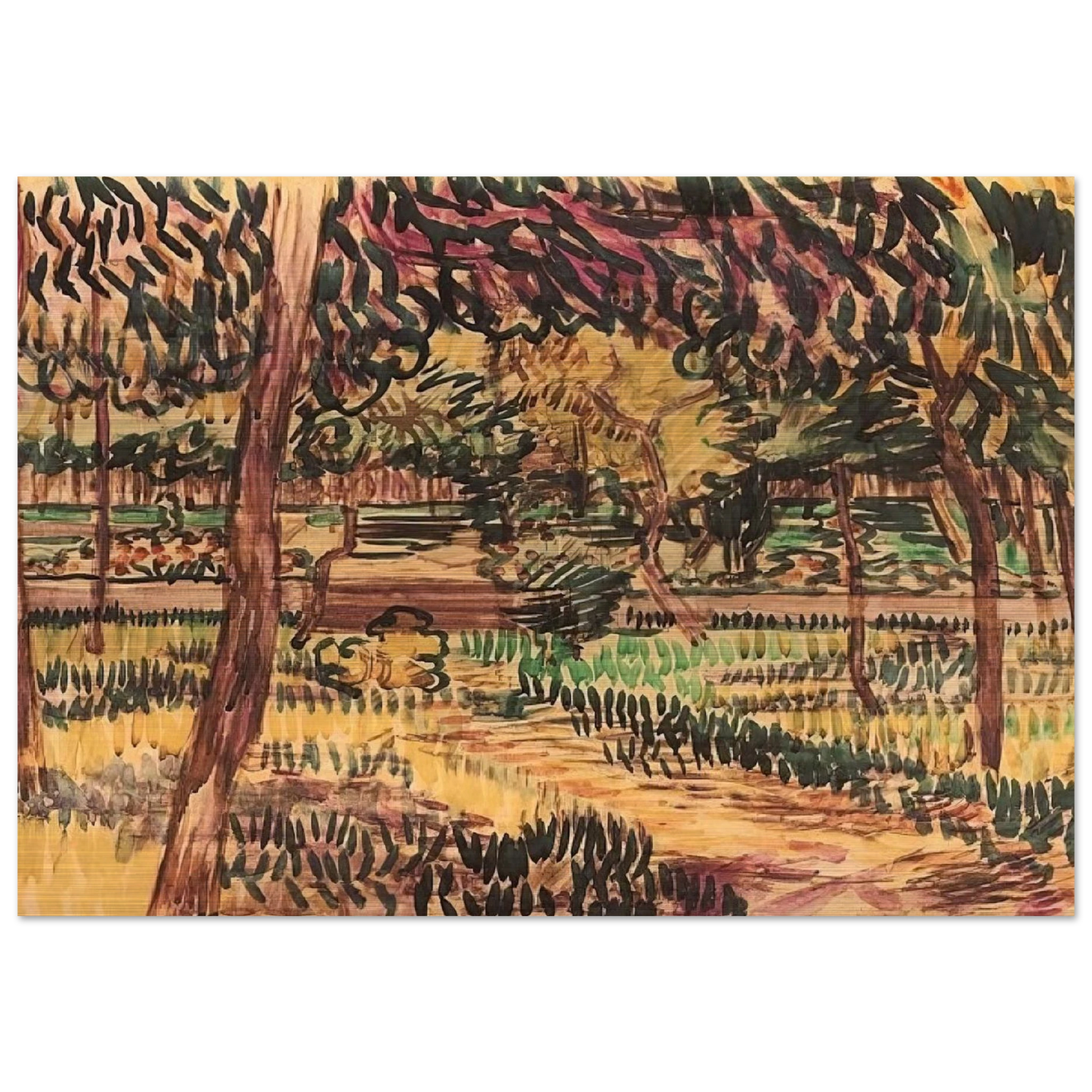 Trees in the Garden of the Asylum - Vincent van Gogh Brushed Aluminum Print - 70x100 cm / 28x40 inches | Vincent van Gogh Aluminum Print | Vincent van Gogh Prints
