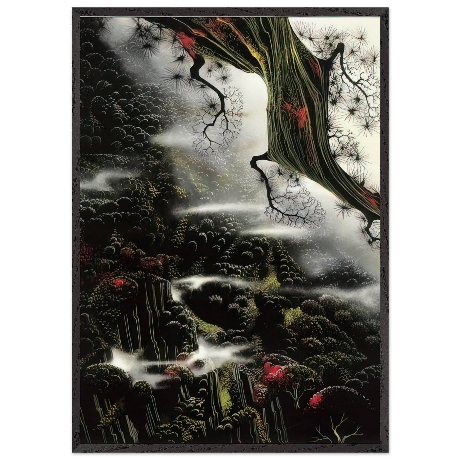 Wisps of Fog and Branch - Eyvind Earle Framed Art Print – Black Wooden Frame - Default Title - -Framed Art Print