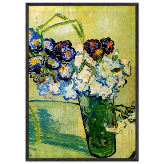 Still Life Glass with Carnations - Vincent van Gogh 70x100 cm / 28x40 inches Framed Art Print – Black Wooden Frame