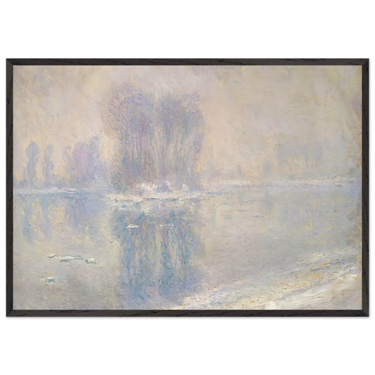 Ice on the Siene at Bennecourt - claude monet 70x100 cm / 28x40 inches Framed Art Print – Black Wooden Frame