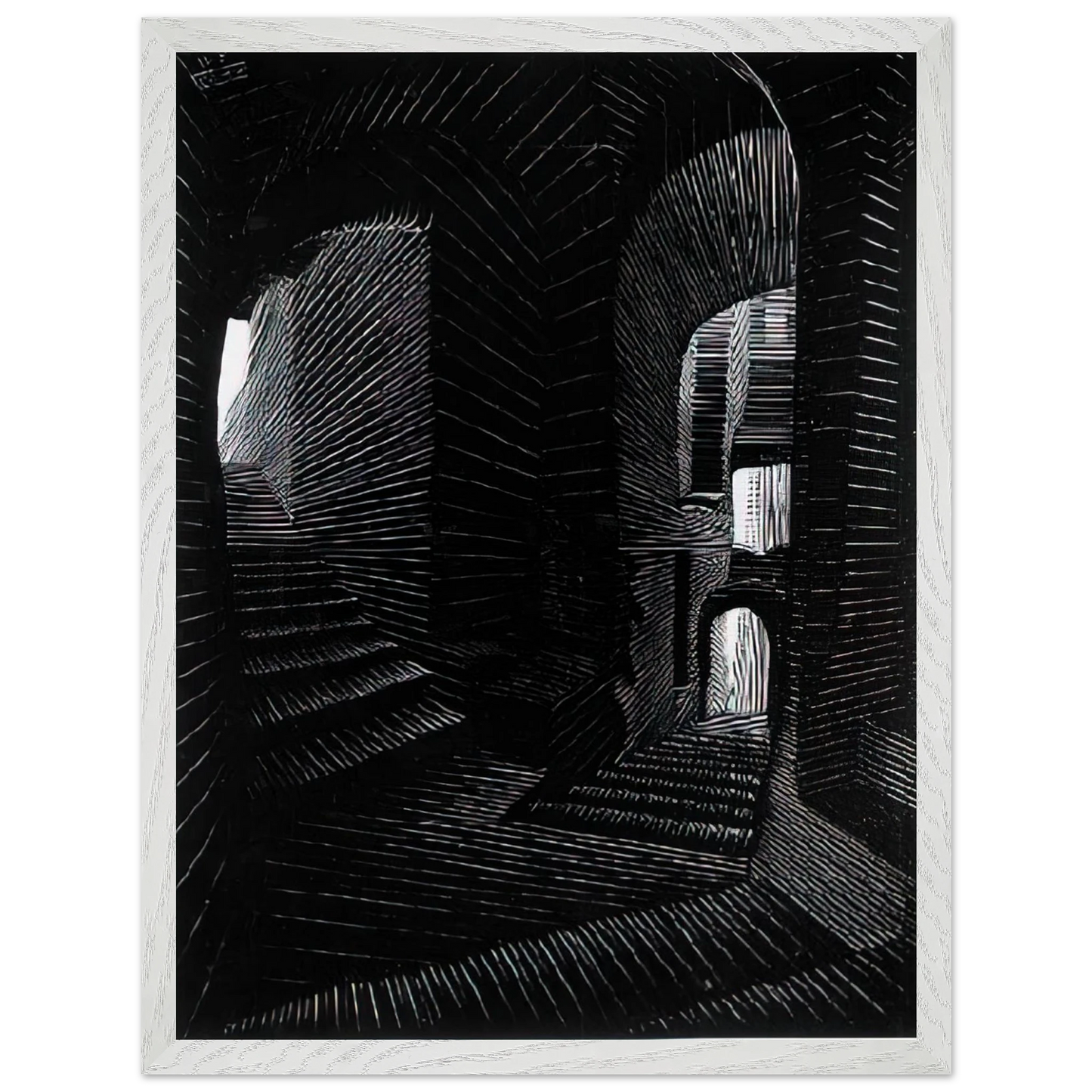MC Escher - COVERED ALLEY IN ATRANI Wall Art - 30x40 cm / 12x16 inches - Premium Wooden Framed Poster With Fine Art Paper - Black frame