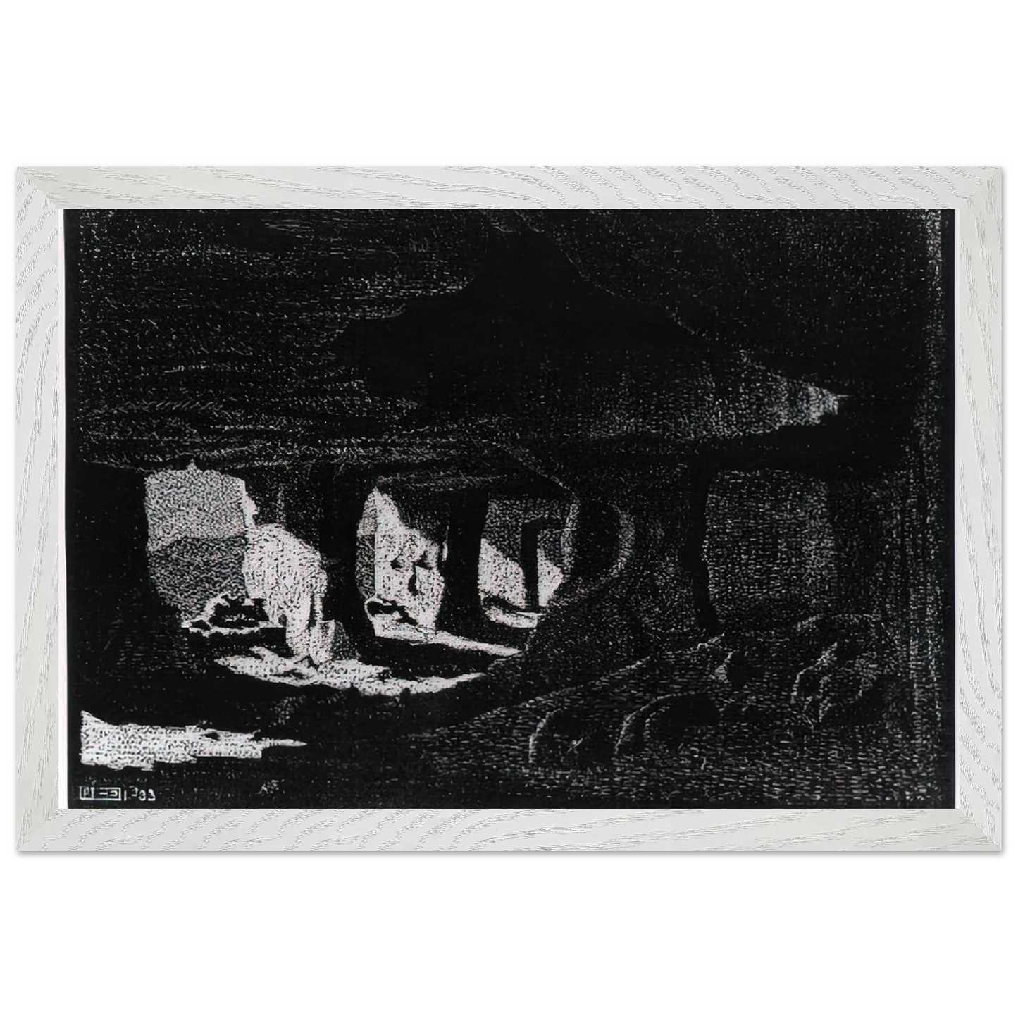 MC Escher - CAVE DWELLINGS NEAR SPERLINGA SICILY Wall Art - 60x80 cm / 24x32 inches - Premium Wooden Framed Poster With Fine Art Paper - Black frame